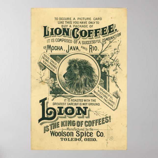Vintage Lion Coffee Mocha Java Rio Advertisement Poster (Front)