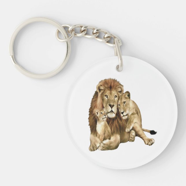 Vintage Lion Family Art Wildlife Keychain (Front)
