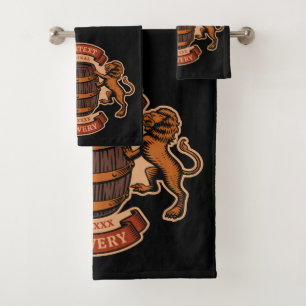 Vintage Lion Oak Barrel Personalized Brewery Beer Bath Towel Set