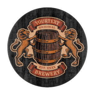 Vintage Lion Oak Barrel Personalized Brewery Beer  Cutting Board