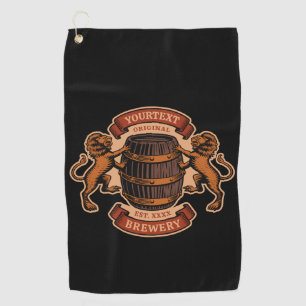 Vintage Lion Oak Barrel Personalized Brewery Beer  Golf Towel