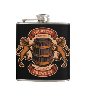 Vintage Lion Oak Barrel Personalized Brewery Beer  Hip Flask