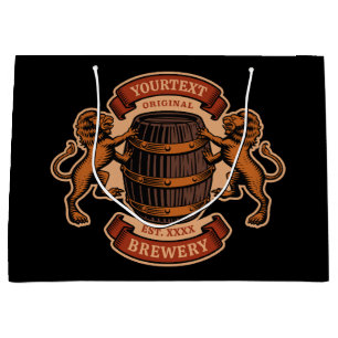 Vintage Lion Oak Barrel Personalized Brewery Beer Large Gift Bag
