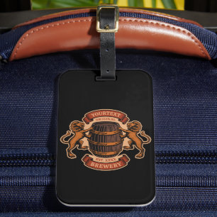 Vintage Lion Oak Barrel Personalized Brewery Beer Luggage Tag