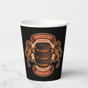 Vintage Lion Oak Barrel Personalized Brewery Beer Paper Cups