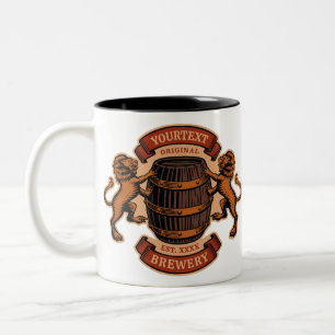 Vintage Lion Oak Barrel Personalized Brewery Beer Two-Tone Coffee Mug