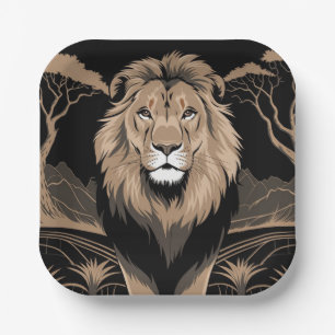 Vintage Lion Portrait Paper Plate