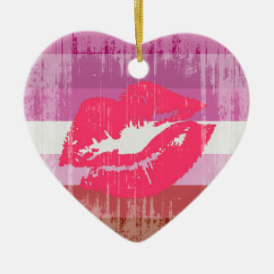 Vintage Lipstick Lesbian Pride Ceramic Ornament