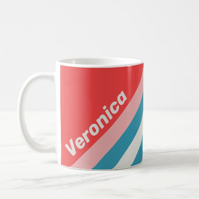 Vintage Lipstick Stripes with Name Coffee Mug (Left)