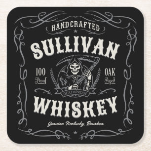 Vintage Liquor ADD NAME Old Grim Reaper Whiskey Square Paper Coaster