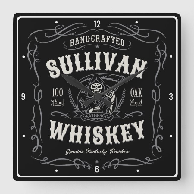 Vintage Liquor ADD NAME Old Grim Reaper Whiskey  Square Wall Clock (Front)