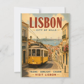 Vintage Lisbon City of Hills Travel Poster with Ic Card