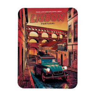 Vintage lisbon portugal comic books style gifts magnet
