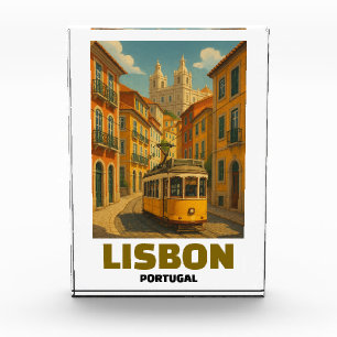 Vintage Lisbon Portugal Retro Tram Street Scene Photo Block