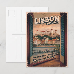 Vintage lisbon portugal travel gifts balcony view postcard