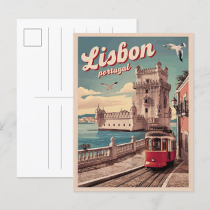 Vintage lisbon portugal travel tram gifts postcard
