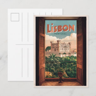 Vintage lisbon portugal travel, window view gifts postcard