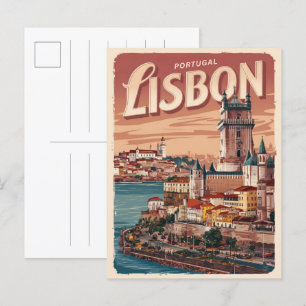 Vintage lisbon portugal water castle travel gifts postcard