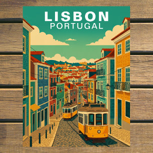 Vintage Lisbon, Portugal Yellow Tram Postcard