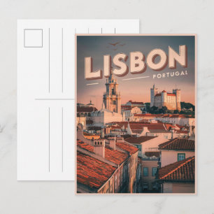 Vintage lisbon skyline portugal travel gifts postcard