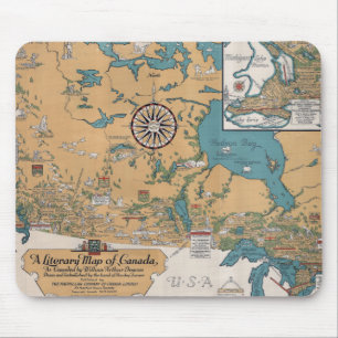 Vintage Literary Map of Canada Mouse Pad