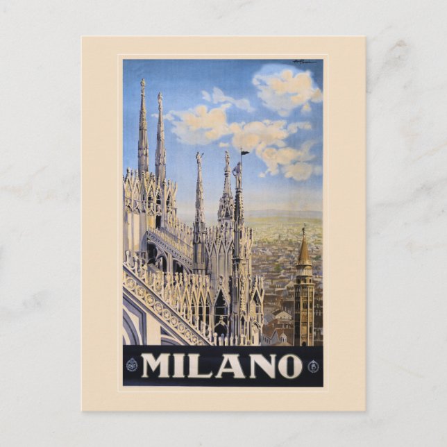 Vintage Litho Travel ad Milan Italy Postcard (Front)
