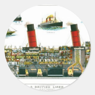Vintage Lithograph British Ocean Liner RMS Caronia Classic Round Sticker