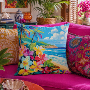Vintage lithograph tropical art throw pillow