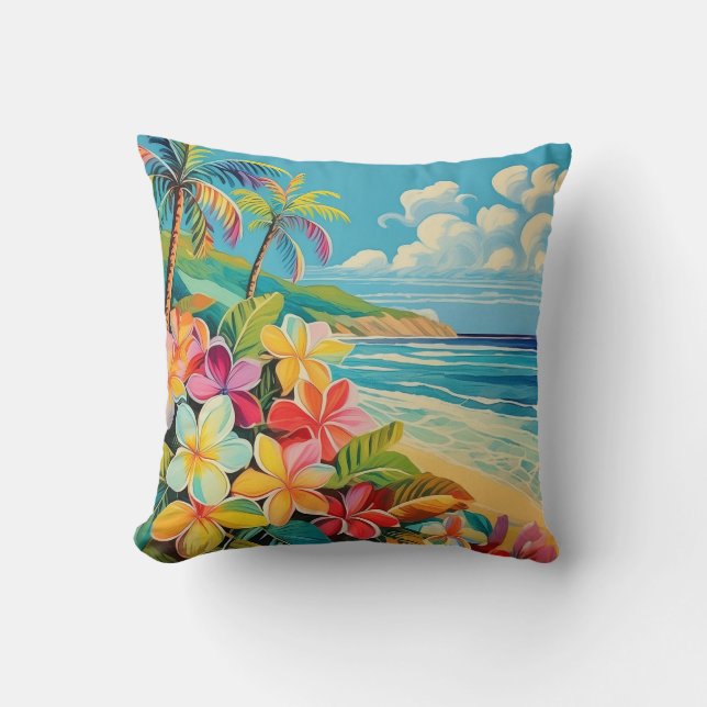 Vintage lithograph tropical art throw pillow (Front)