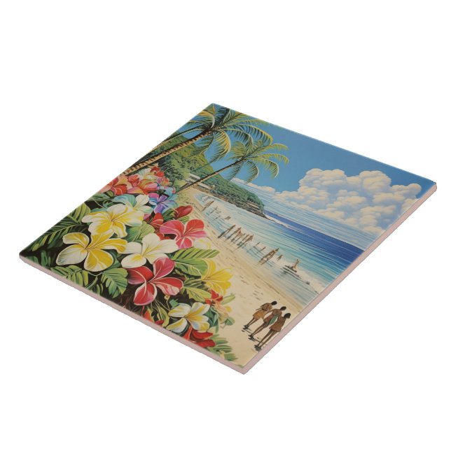 Vintage lithograph tropical art tile (Side)