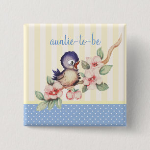 Vintage Little Bird Baby Shower Aunt to Be Custom 2 Inch Square Button