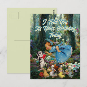 Vintage Little Birthday Dog Girl Retro   Postcard