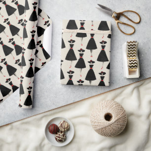 Vintage Little Black Dress Fashion Illustration Pa Wrapping Paper