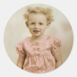 Vintage little blonde girl in pink dress stickers