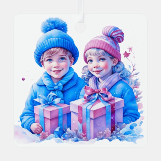 Vintage Little Children Christmas Personalized Metal Ornament (Front)