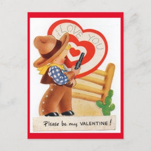 Vintage Little Cowboy with Gun Valentine Postcard