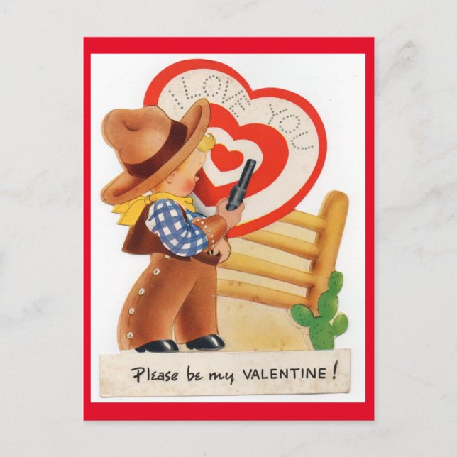 Vintage Little Cowboy with Gun Valentine Postcard (Front)