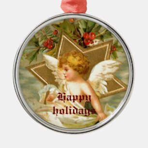 Vintage little cute Christmas angel and star Metal Ornament