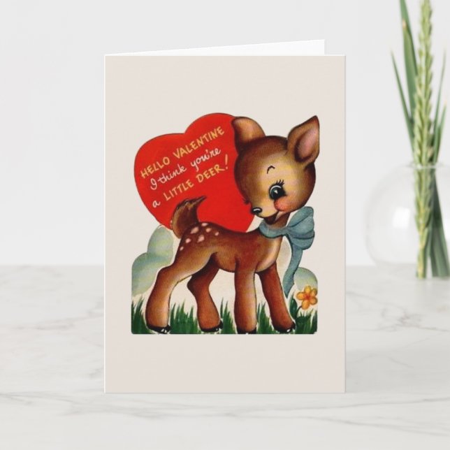 Vintage Little Deer Valentine Greeting Card (Front)