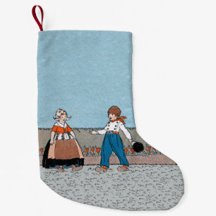 Vintage Little Dutch Girl Boy Traditional Dress Small Christmas Stocking