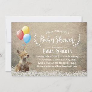 Vintage Little Fox Rustic Floral Baby Shower Invitation