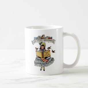 Vintage Little Girl and Xmas Santa Claus Book Coffee Mug