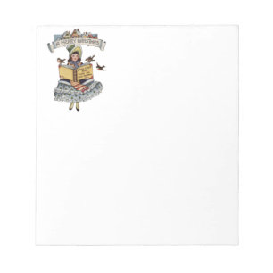 Vintage Little Girl and Xmas Santa Claus Book Notepad