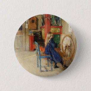 Vintage Little Girl at Spinning Wheel 2 Inch Round Button
