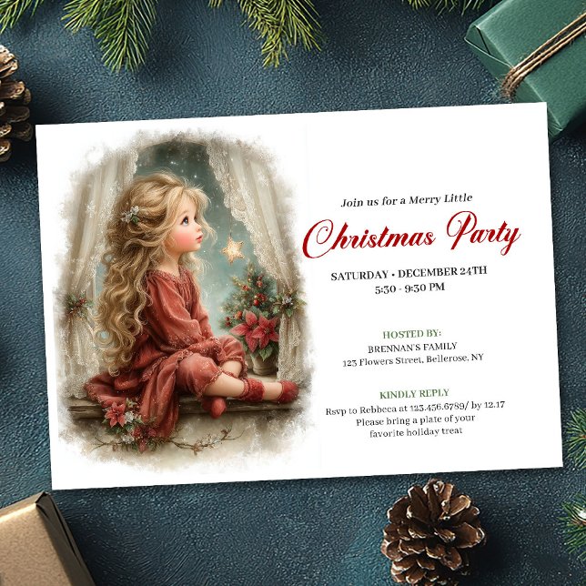 Vintage little girl awaiting Santa editable invite (Vintage little girl awaiting Santa editable invitation

)