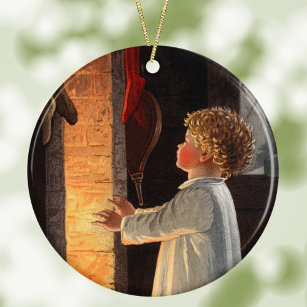 Vintage Little Girl by Fireplace Christmas Ceramic Ornament