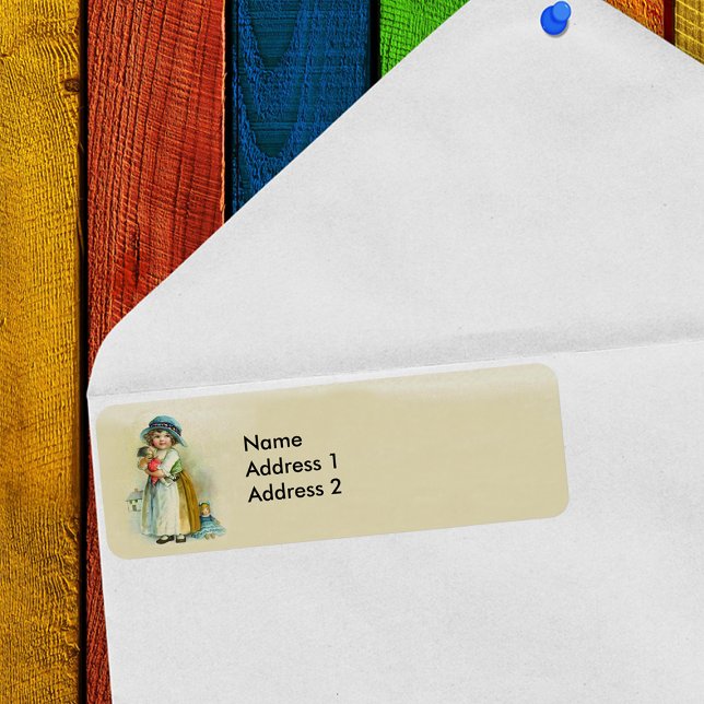 Vintage Little Girl Chubby Cheeks Hat Dolls (Little girl with dolls return address label.)