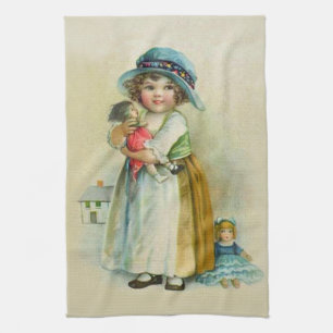 Vintage Little Girl Chubby Cheeks Hat Dolls Kitchen Towel