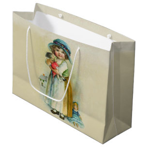 Vintage Little Girl Chubby Cheeks Hat Dolls Large Gift Bag