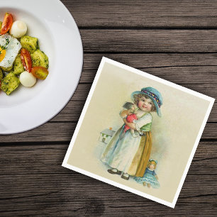 Vintage Little Girl Chubby Cheeks Hat Dolls Napkin